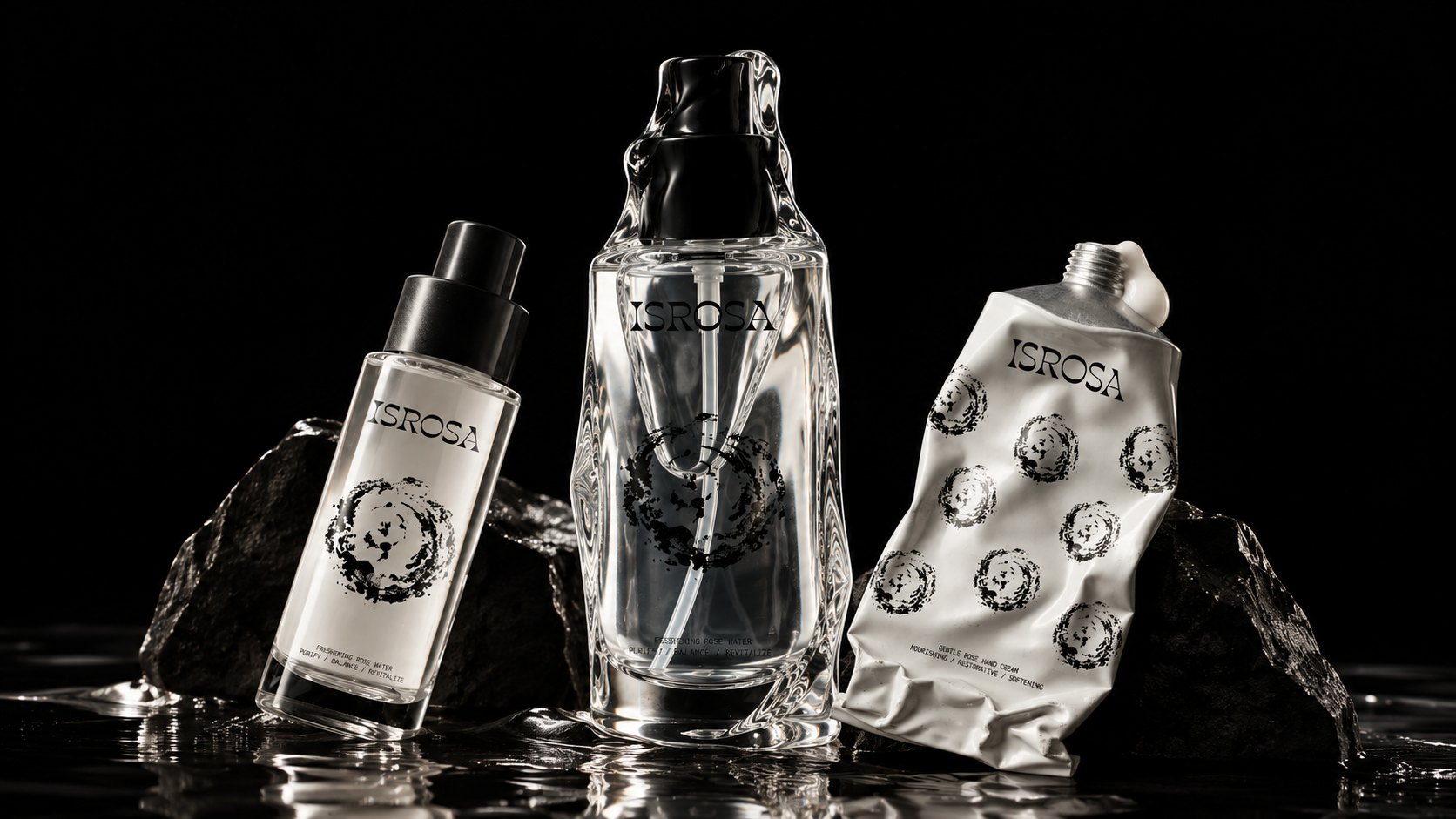 The ISROSA collection on wet black rocks